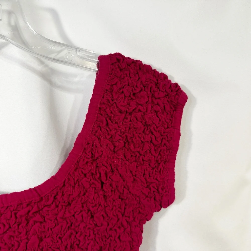 Free People XS Crop Top Cropped Smocked Raspberry Hot Pink Short Sleeve Y2K 1479